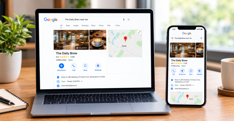 Google Business Profile displayed on a laptop and smartphone