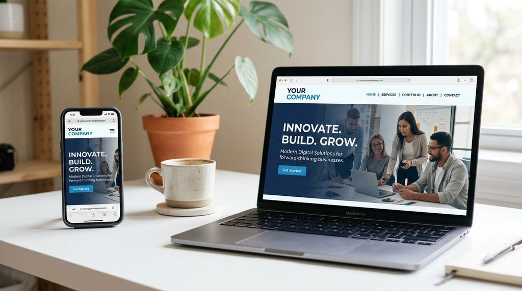 Smartphone displaying a responsive business website.